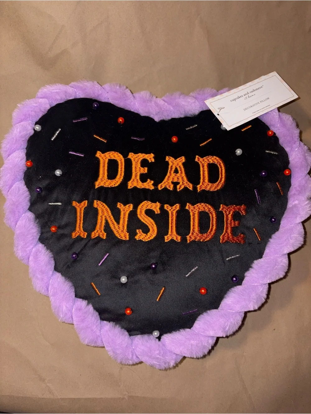 Cupcakes & Cashmere ‘Dead Inside’ Heart Shaped Cake Halloween Pillow